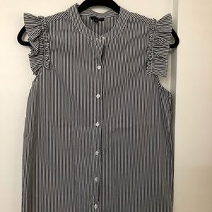Grey and white striped short sleeve blouse
